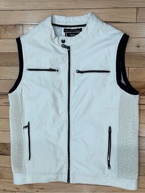 White Leather Zip-Front Men's Vest Mens size L